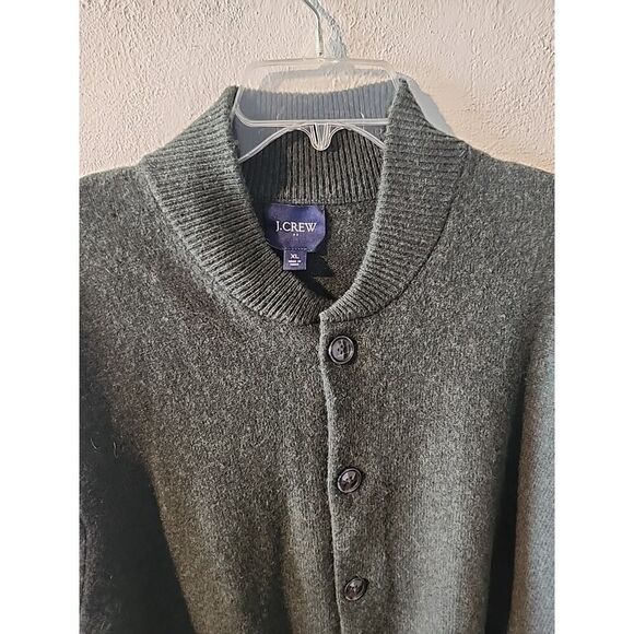 J Crew Lambswool Cardigan Knit Sweater Green Mens XLarge Fisherman Preppy - Picture 4 of 5